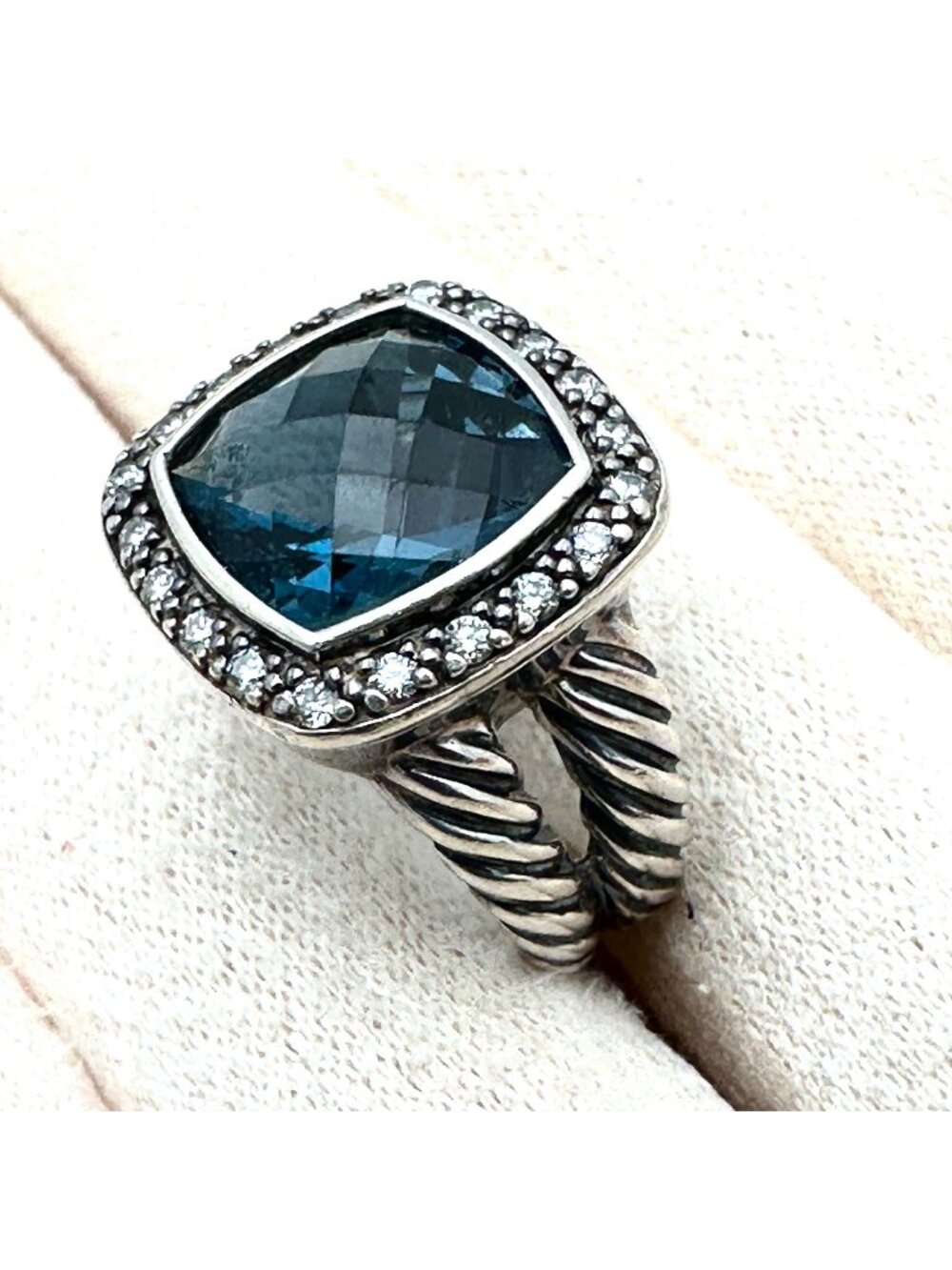 David Yurman Ring Albion Blue Topaz Diamond Sterling Silver Size 6 Gift